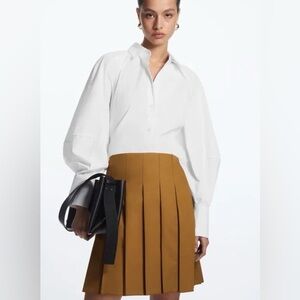 COS Camel brown pleated wrap A-Line Skirt size 8
